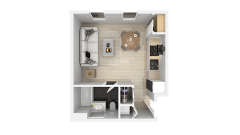 Floor plan for studio, 1 bath, 357 sqft